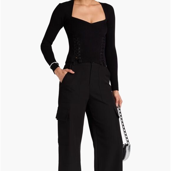 NWT Jonathan Simkhai Women's Daphane Lace Up Top Black - Sweater Large $ 378.00 - Picture 6 of 7